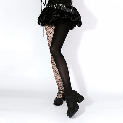 Black Asymmetrical Design Punk Fishnet Tights