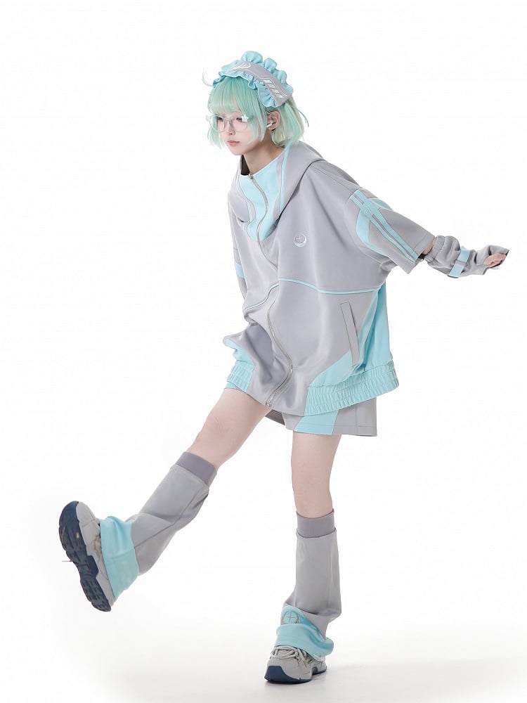 Moon and Star Embroidery Green & Gray Leg Warmers