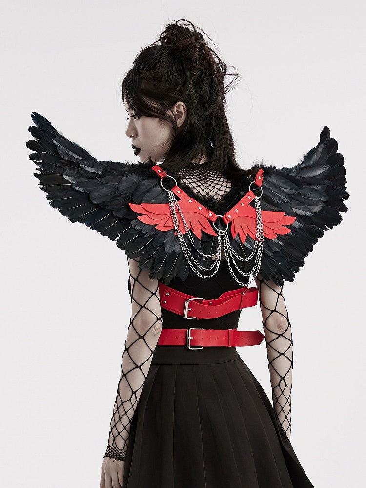 Black and Red Punk Feather Wing Harness