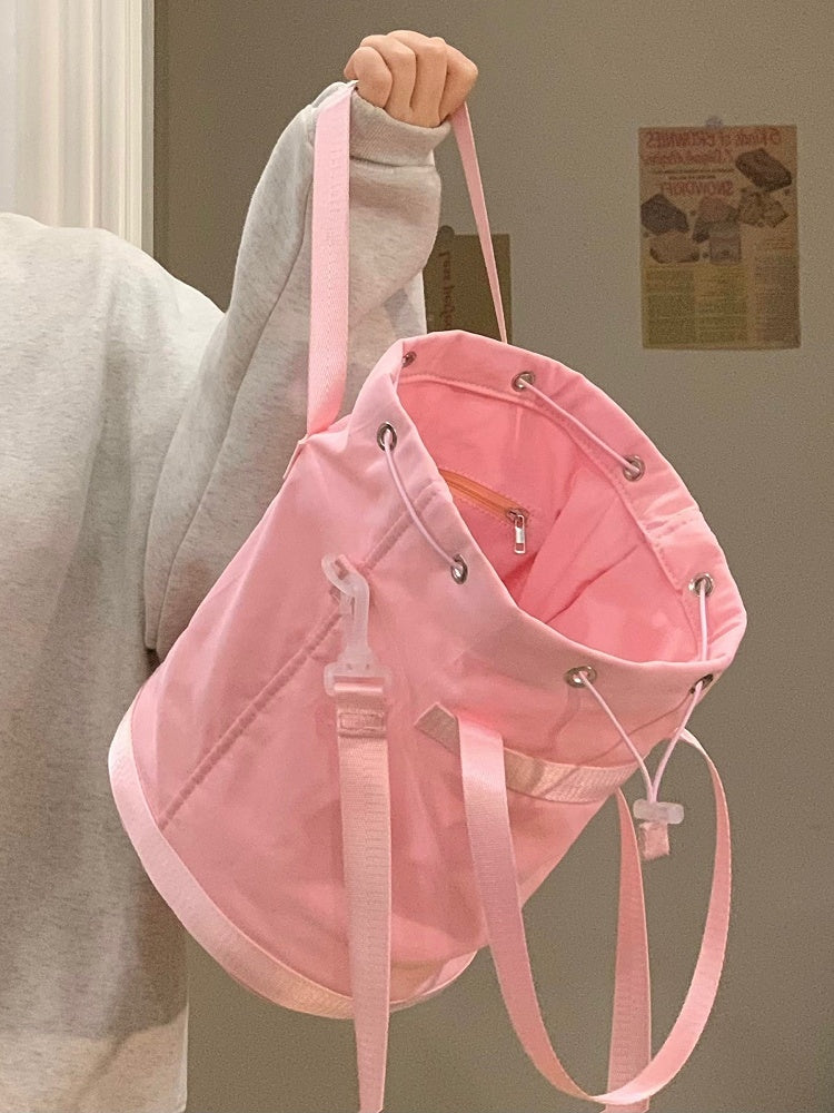 Deamy & Large Capacity Pink Drawstring Bucket Bag In Kawaii Style