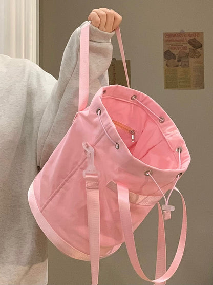 Deamy & Large Capacity Pink Drawstring Bucket Bag In Kawaii Style