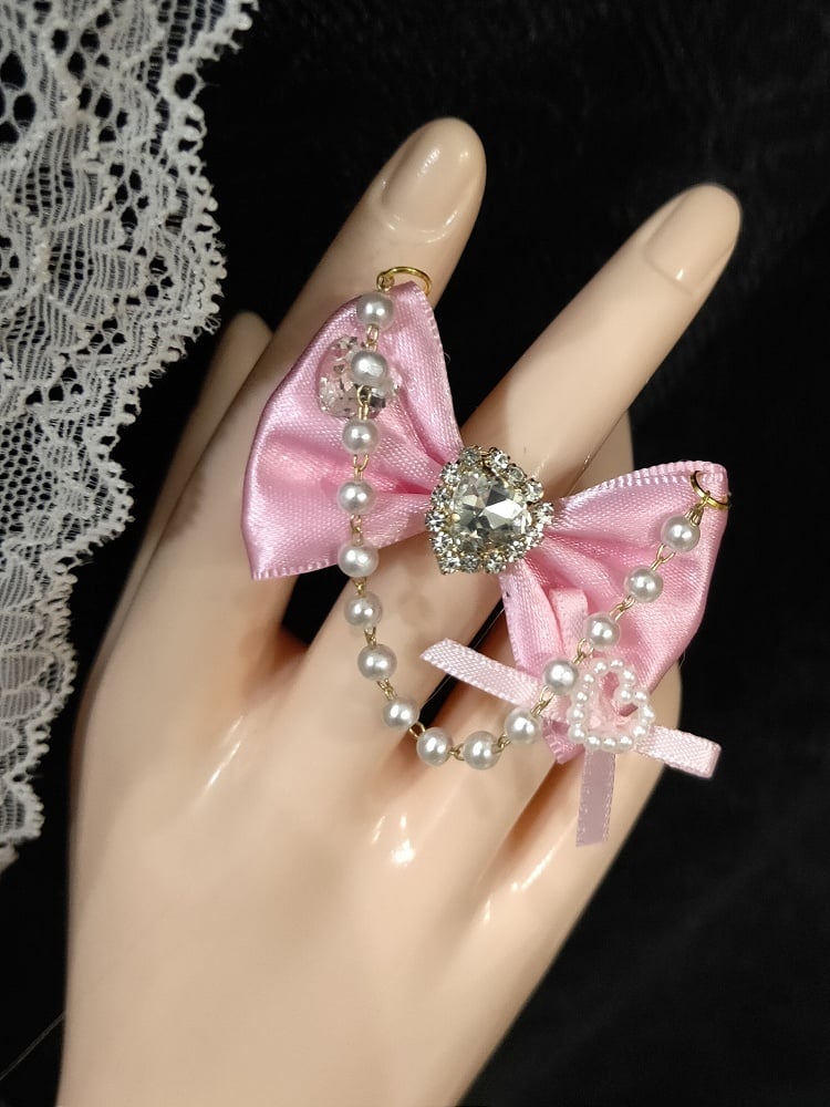 5 Options Heart Decorated Beaded Charm Bowknot Ring