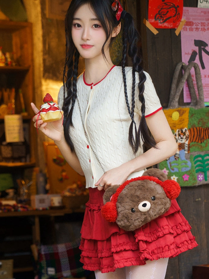 Blue&Brown Suede Letter And Star Embroidery Backpack With A Detachable Bear Plushie