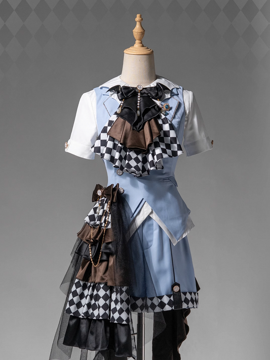 Light Blue Prince Ouji Lolita Outfit- Foldover Collar Waistcoat+ Shorts+ Train+ Jabot Tie Full Set