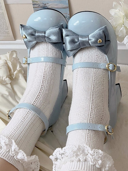 Sweet Blue Mary Janes for Lolita - High Heel with Romantic Heart Accented Bow