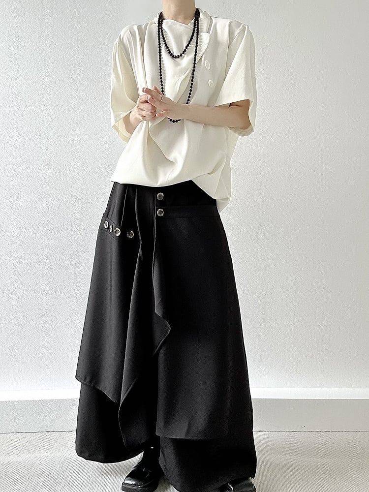 Ouji Lolita Black Wide-Leg Pants with Avant-Garde Draping