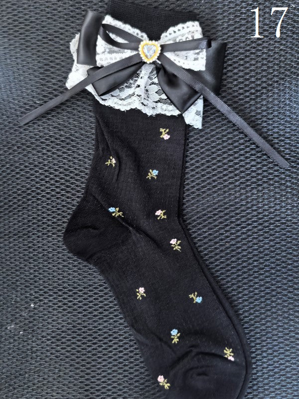 19 Options Colorful Lolita Calf Socks With Bowknot Details And Lace Cuffs