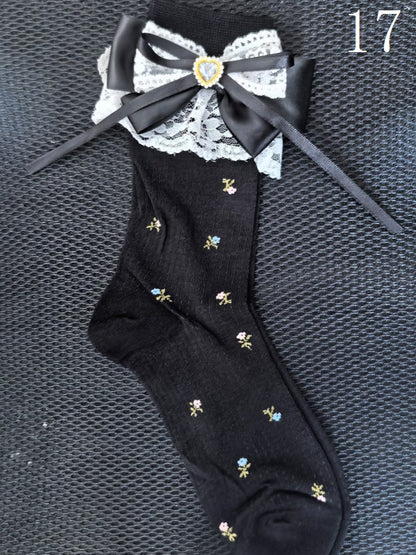19 Options Colorful Lolita Calf Socks With Bowknot Details And Lace Cuffs