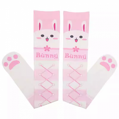 Pink Bunny Pattern Crisscorss Banded Over Knee Stockings