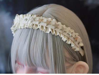 White Handmade Star-Shaped Studs Pins PU Ruffled KC