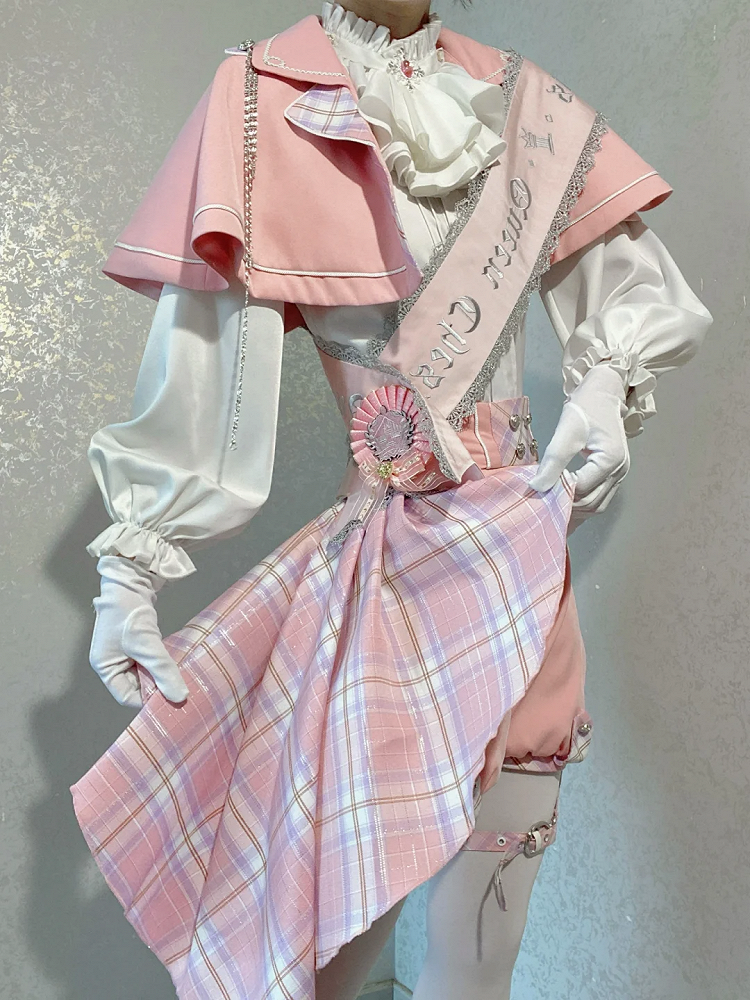 Pink and White Prince Ouji Lolita Outfit - White Shirt + Pink Cape + Pink High Waist Shorts