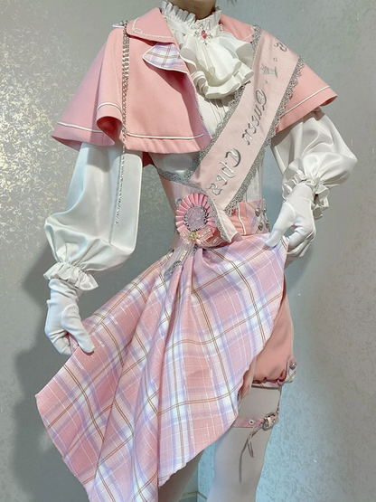 Pink and White Prince Ouji Lolita Outfit - White Shirt + Pink Cape + Pink High Waist Shorts