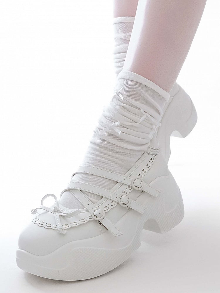 White Knotted Bow at Top Crisscross Design Platforms