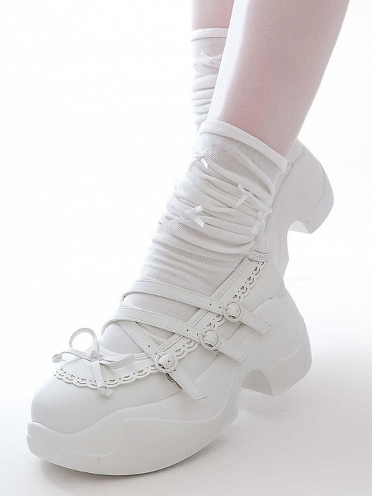 White Knotted Bow at Top Crisscross Design Platforms