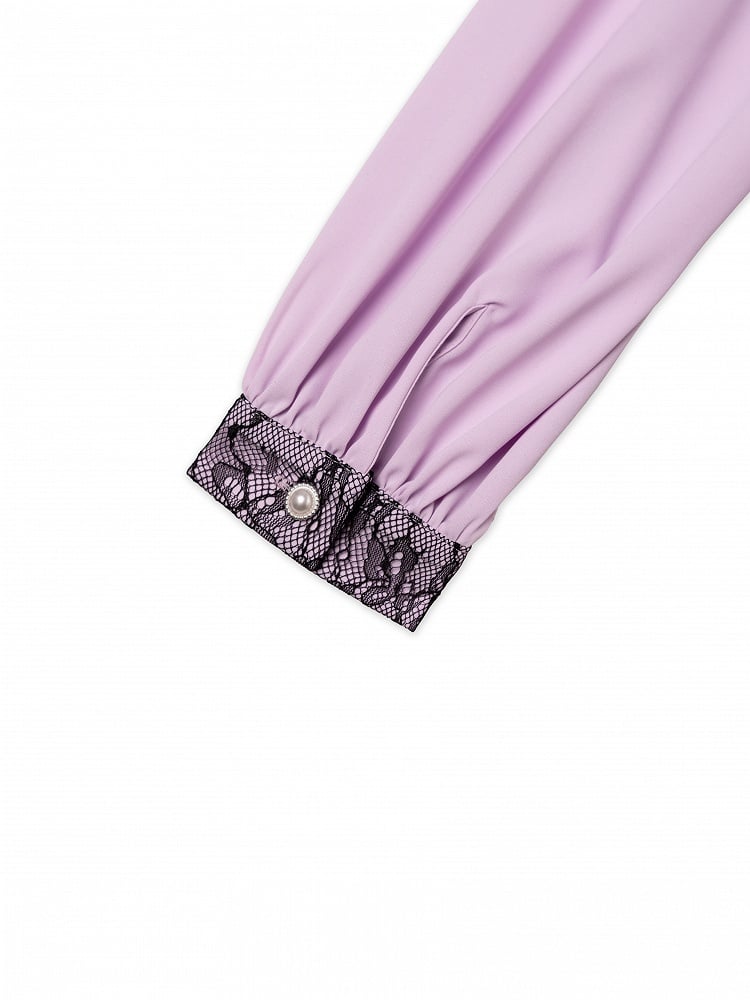 Purple Jirai Kei Lace Trimming Sailor Collar Long Sleeves Blouse