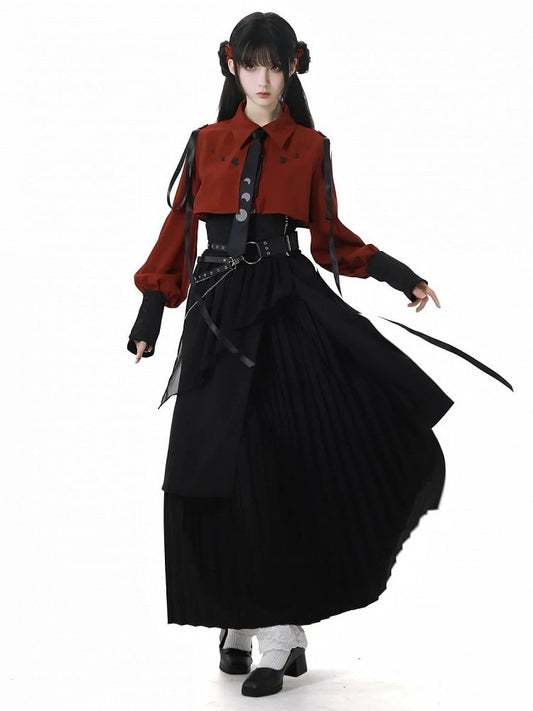 Black Pleated Long Skirt