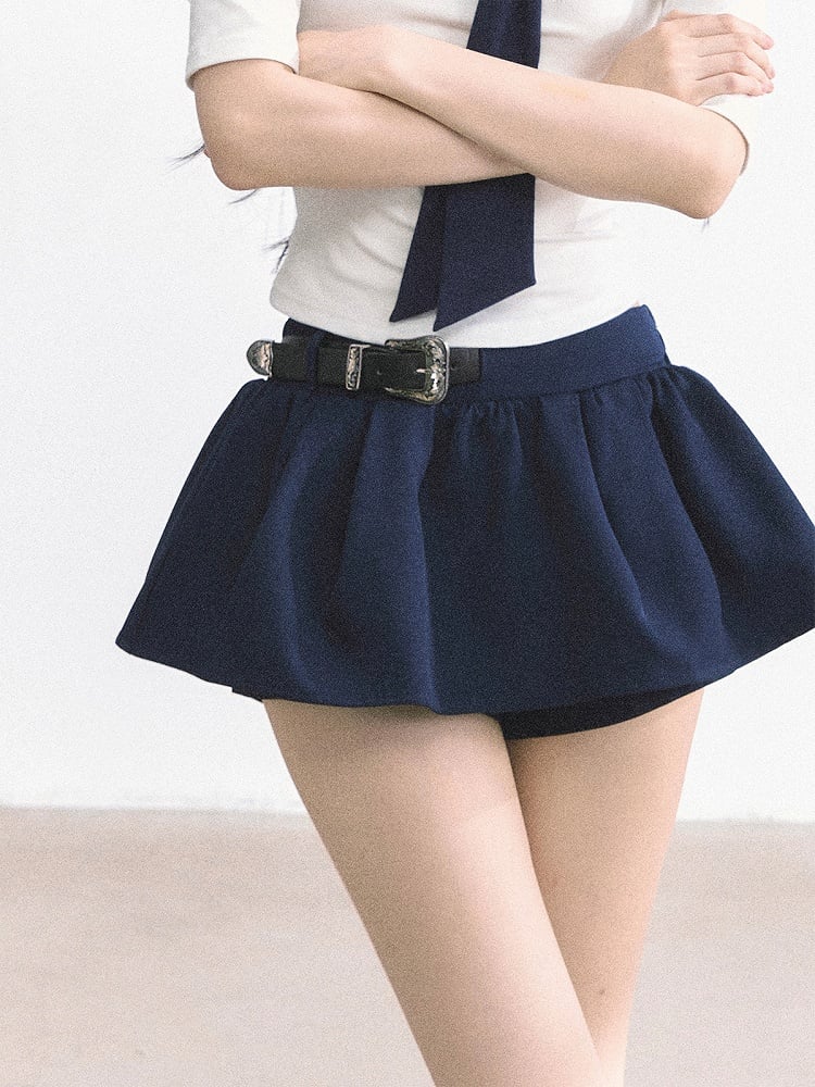 White/Navy Blue/Black/Gray Mini Skirt with Waist Belt
