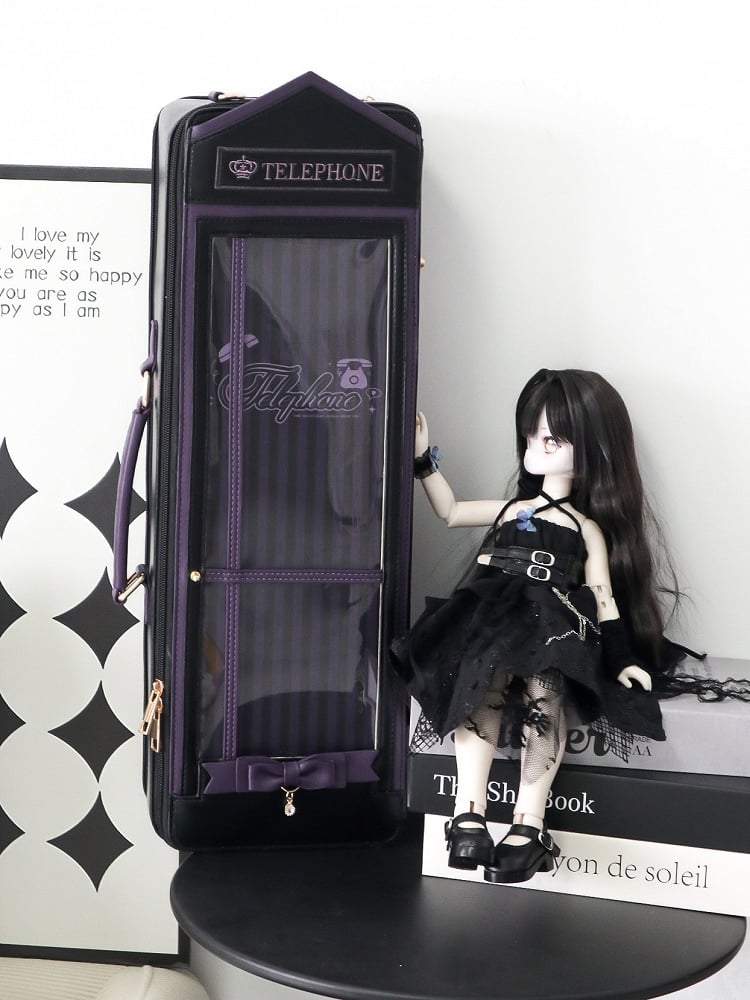 Purple&Black Telephone Booth-shaped 1/4 Scale BJD Doll Bag with Two Straps