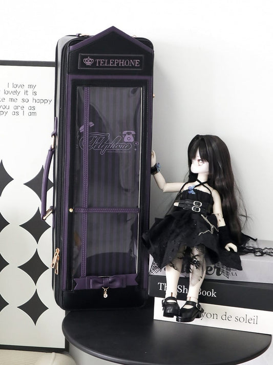 Purple&Black Telephone Booth-shaped 1/4 Scale BJD Doll Bag with Two Straps