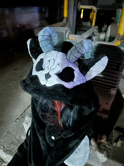 Black and White Grim Reaper Gothic Winter Plush Pajama Set Nightgown with Pants