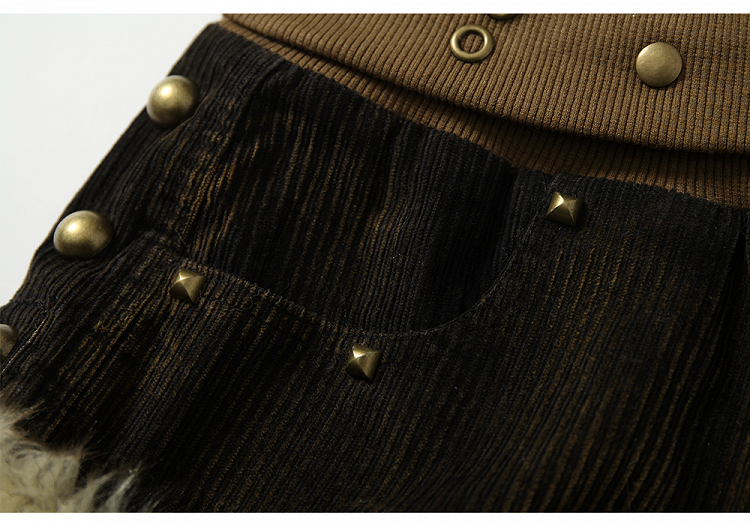 Plush Trim Corduroy Black & Yellow Shorts