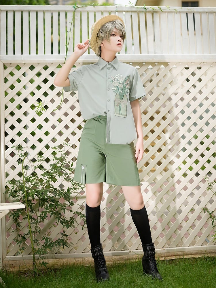 Season of Blossoms Bouquet Embroidery Ouji Lolita Green Shirt