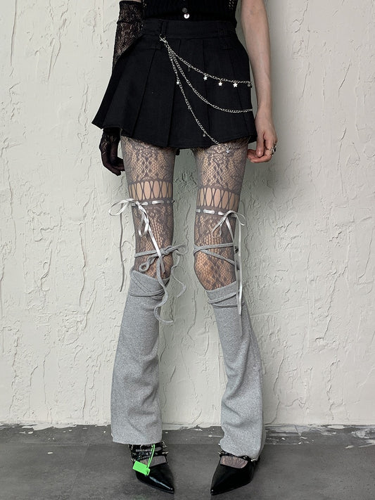 Gray Y2K Self-tie Straps Leg Sleeves