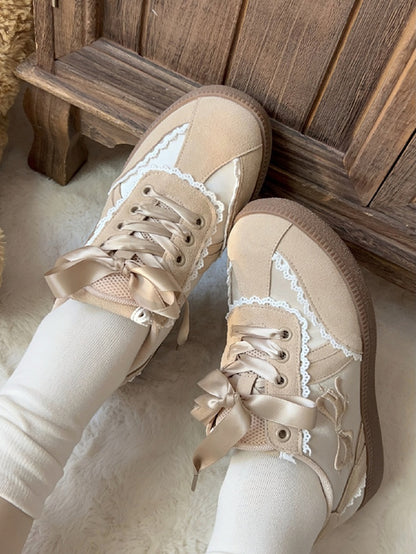 Clearance-Size 36 Khaki Fold-over Design Lace Trim Sneakers