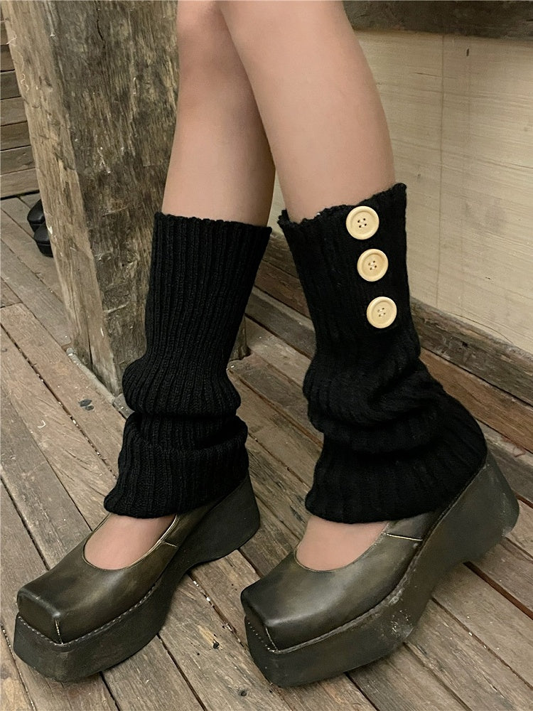 7 Color Options Knitted Leg Warmers With Button Decorations