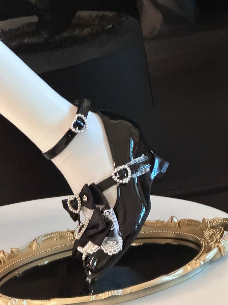 Black Gyaru Fashion Heart Cut-out Wedge Heels Mary Janes Jirai Kei Shoes