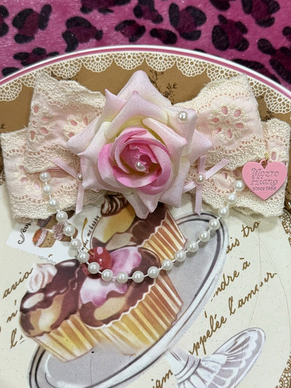 Beige&Pink Beaded Charm Floral Design Bowknot Hairclip