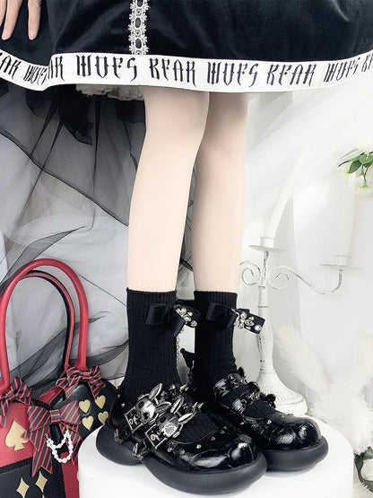 Skeleton Bunny Buckles Crack Black Punk Mary Janes