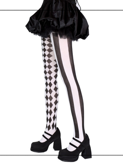 Black / Red Asymmetrical Print Circus Clown Vibes Tights