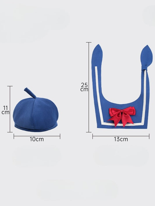 Blue Bowknot Decorated Sailor Collar + Blue Hat Middle/Large Size