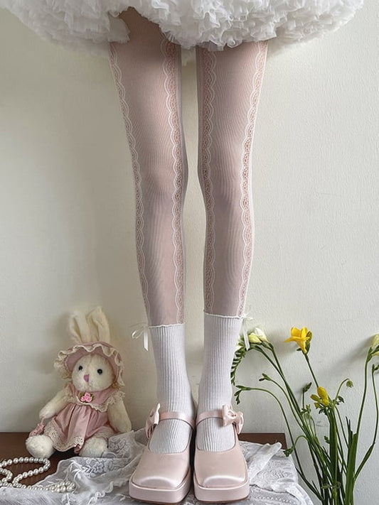 White Heart Pattern Lolita Tights
