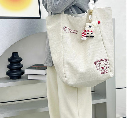 2 Options Koala Embroidery Beige Open Top Shoulder Bag