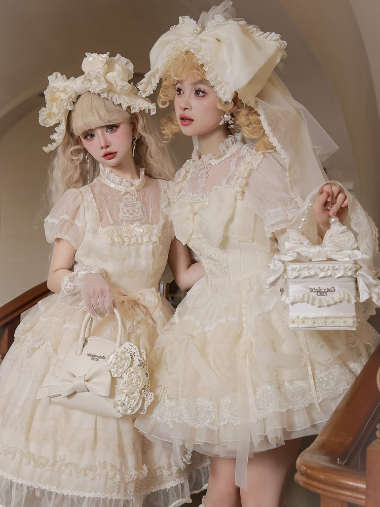 Creamy White Bead Details Hand Bag / Crossbody