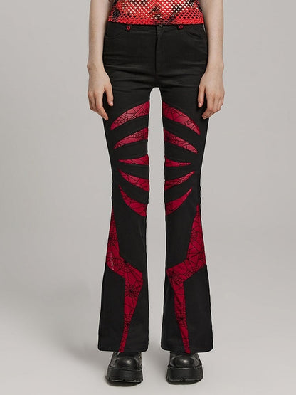 Black and Red Goth Pointed Flared Trousers