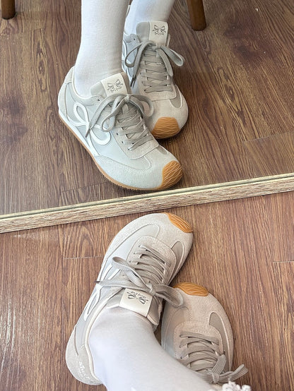 Gray Bowknot Design Front Lace-up Ties Sneakers