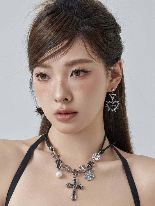 Punk Black Cross Pendant Necklace