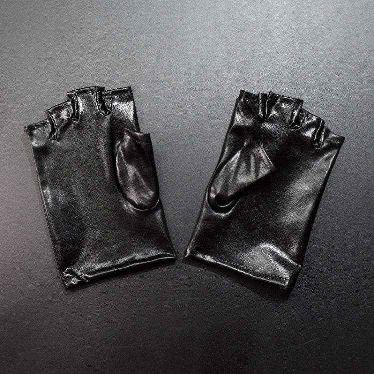 Cyberpunk Gothic Black/Silver PU Fingerless Gloves