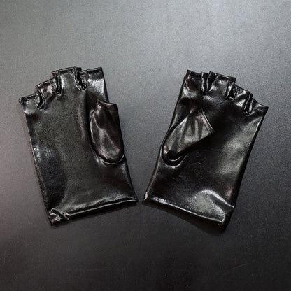Cyberpunk Gothic Black/Silver PU Fingerless Gloves