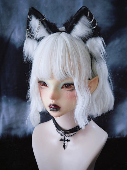 Cross Chains Decorated Black and White Gothic Kitty Ears KC