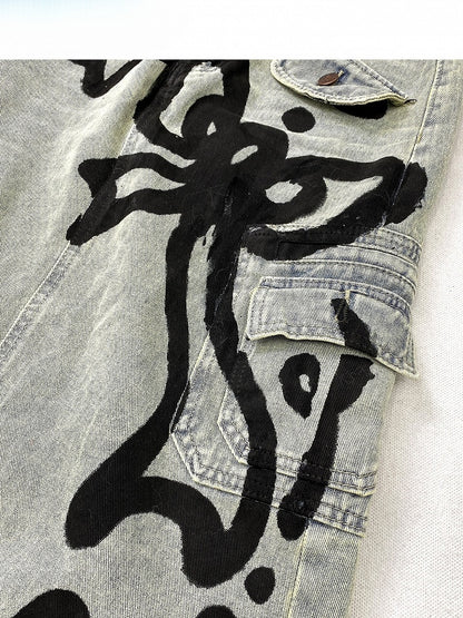 Blue Y2K Kitty And Bowknot Print Denim Skirt