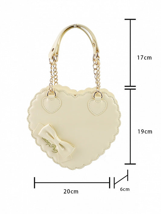 Sweet Yellow PU Leather Crossbody / Hand Bag - Heart-shaped Lolita Bag with Bow & Zipper