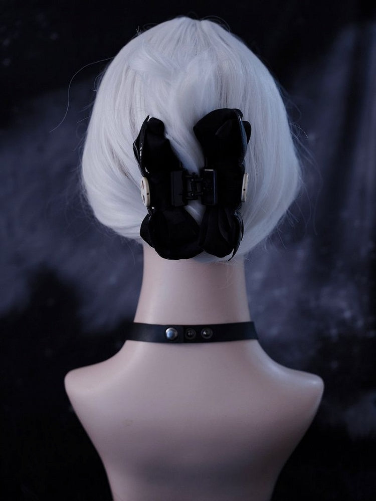 Skulls and Wings Design Black Bow Claw Clip