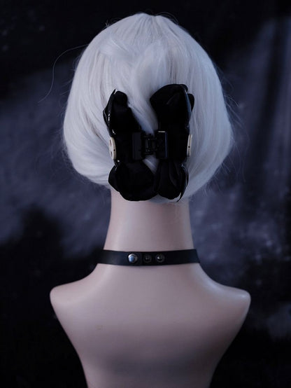 Skulls and Wings Design Black Bow Claw Clip