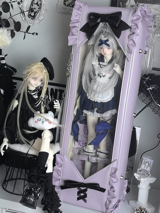 Purple&Black Bowknot Details Diamond Pattern 1/4 Scale BJD Doll Bag with Two Straps