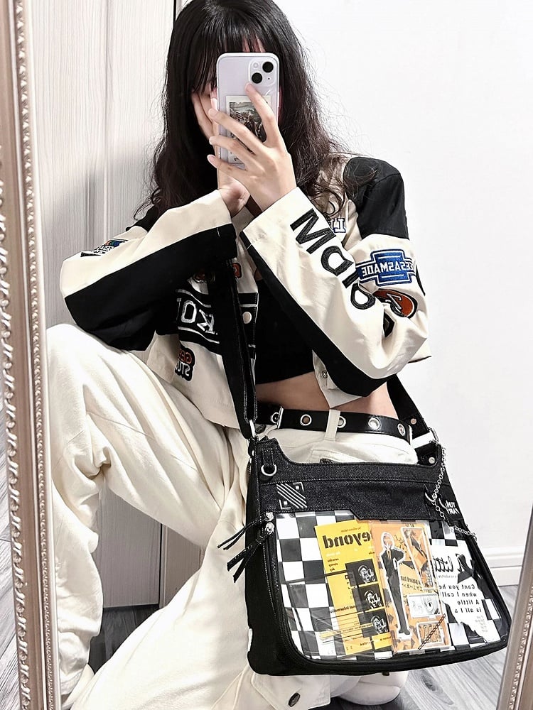 Black Denim Unisex Adjustable Strap Large Capacity Ita Bag