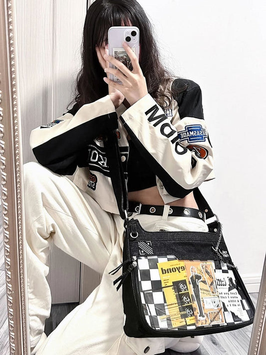 Black Denim Unisex Adjustable Strap Large Capacity Ita Bag